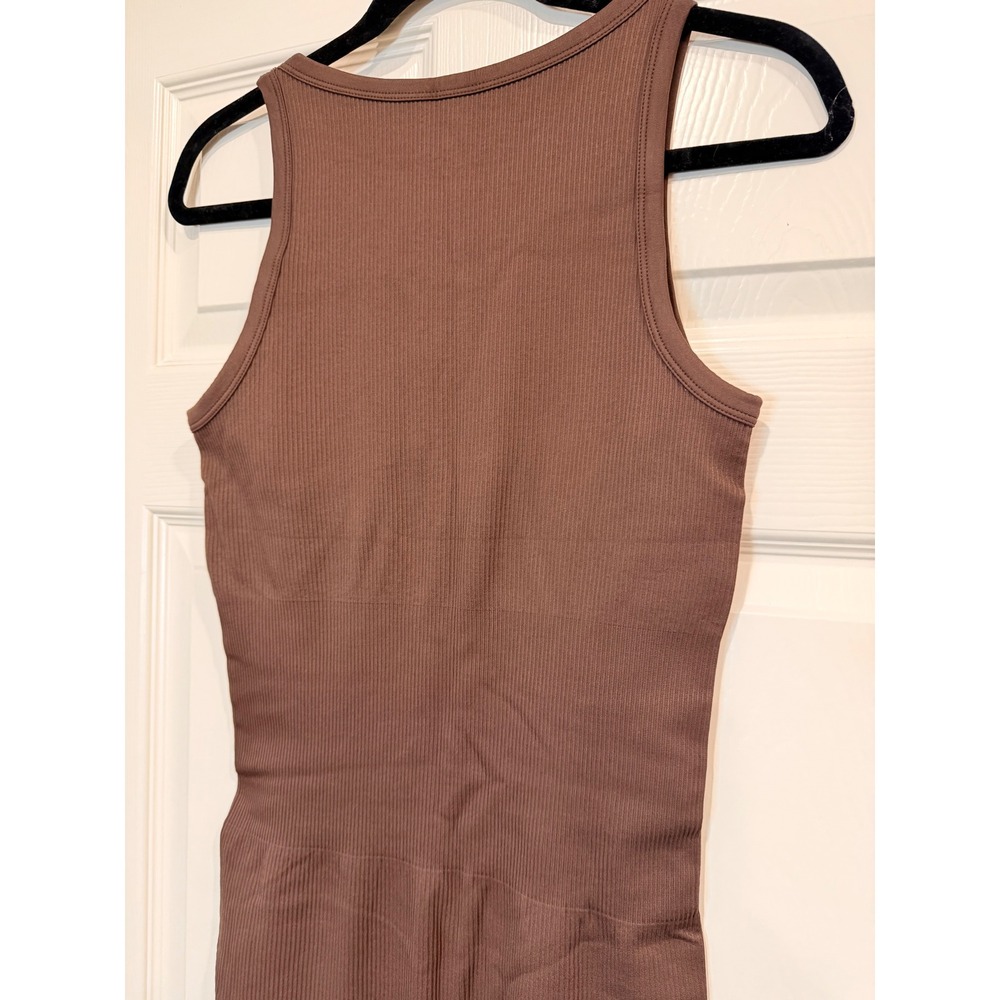 #B2 OQQ Ribbed Bodycon Dress Sz. Large Brown Sleeveless Midi PTP: 15" - 20" - Picture 7 of 9
